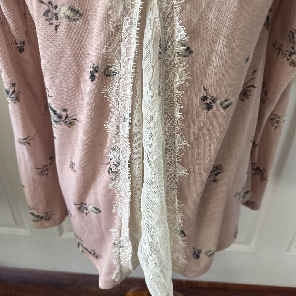 Womens Top Sz Large Cottage Core Boho Lace Shabby Floral Pink Ballet Feminine - Picture 7 of 11